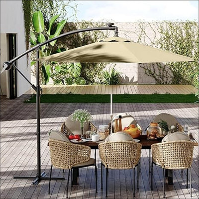 10FT Offset Patio Umbrella, Hanging Cantilever Umbrella with 360 Rotating Base Outdoor Sun Shade with Easy Tilt Adjustment, 8 Ribs, UV Protection for Backyard, Lawn, Garden and Pool