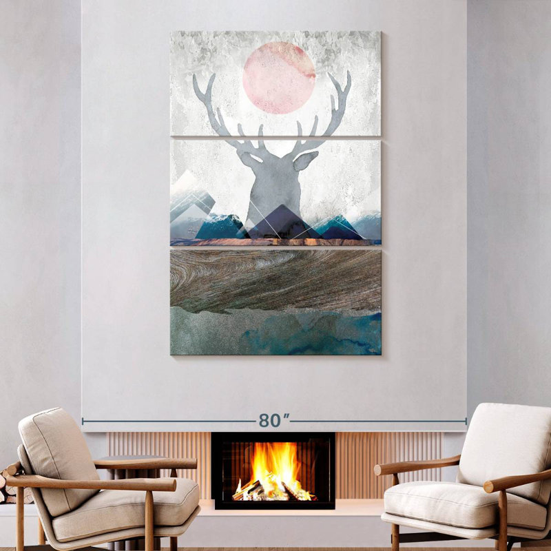 Brampt Deer And Mountains, 74" H x 48" W