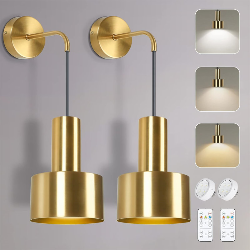 Gold Dimmable Battery-Powered Wall Lights Set of 2