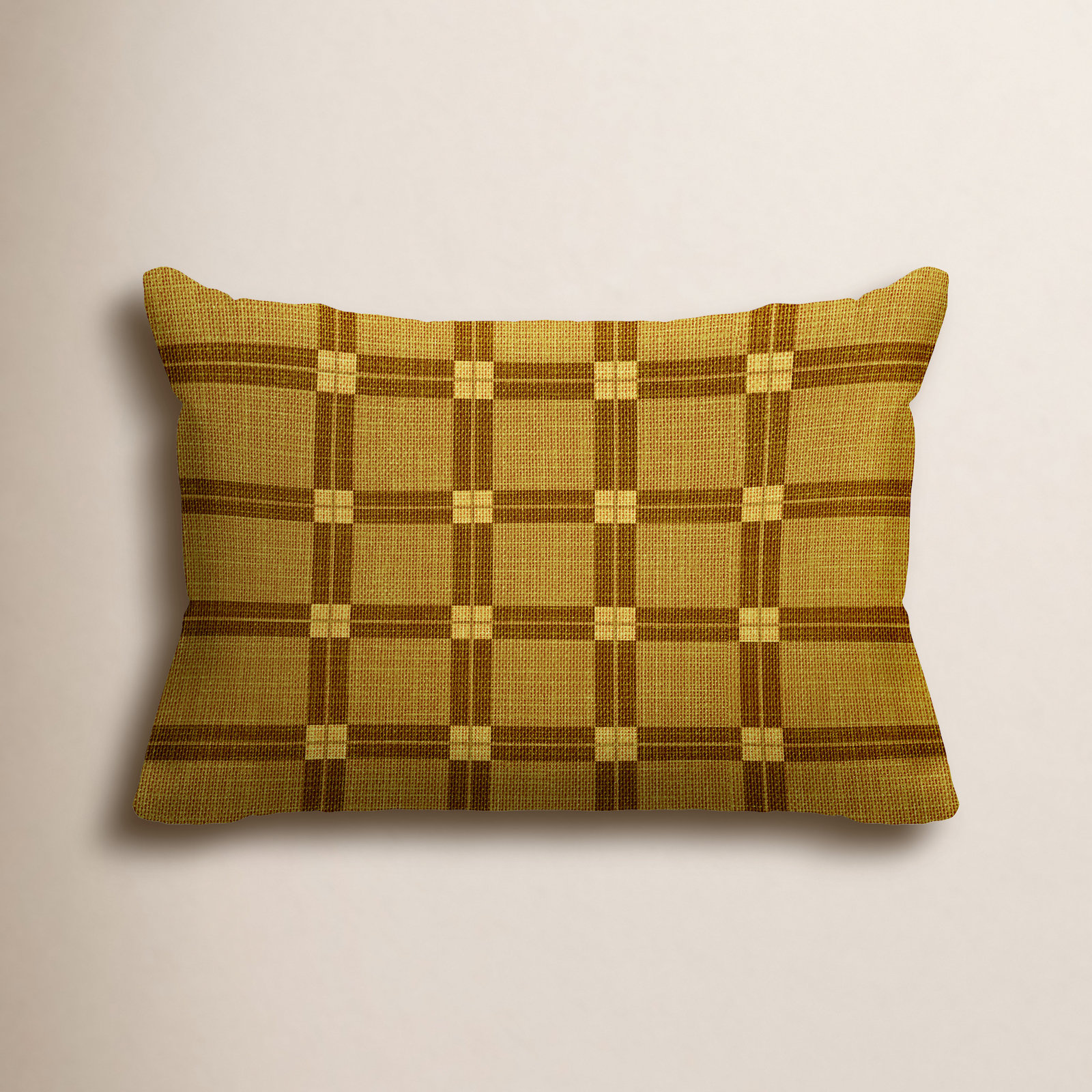 Plaid Indoor/Outdoor Lumbar Throw Pillow, Gold, 18"H x 25"W