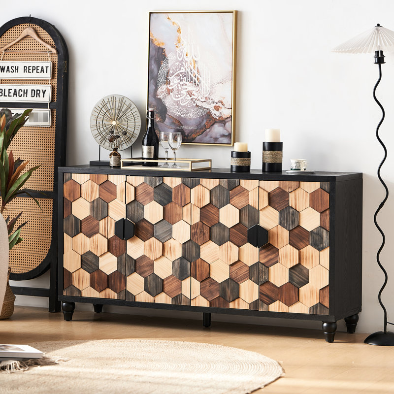 Armoire de rangement avec motif nid d'abeille, armoire d'appoint moderne avec portes