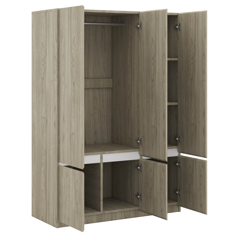 Rangement pour garde-robe en bois 6 portes pour chambre à coucher, Naturel / brun