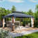 12 Ft. X 16 Ft. Wood Grain Aluminum Gazebo with Double Steel Roof, Ceiling Hook, Mosquito Netting, and Privacy Curtains