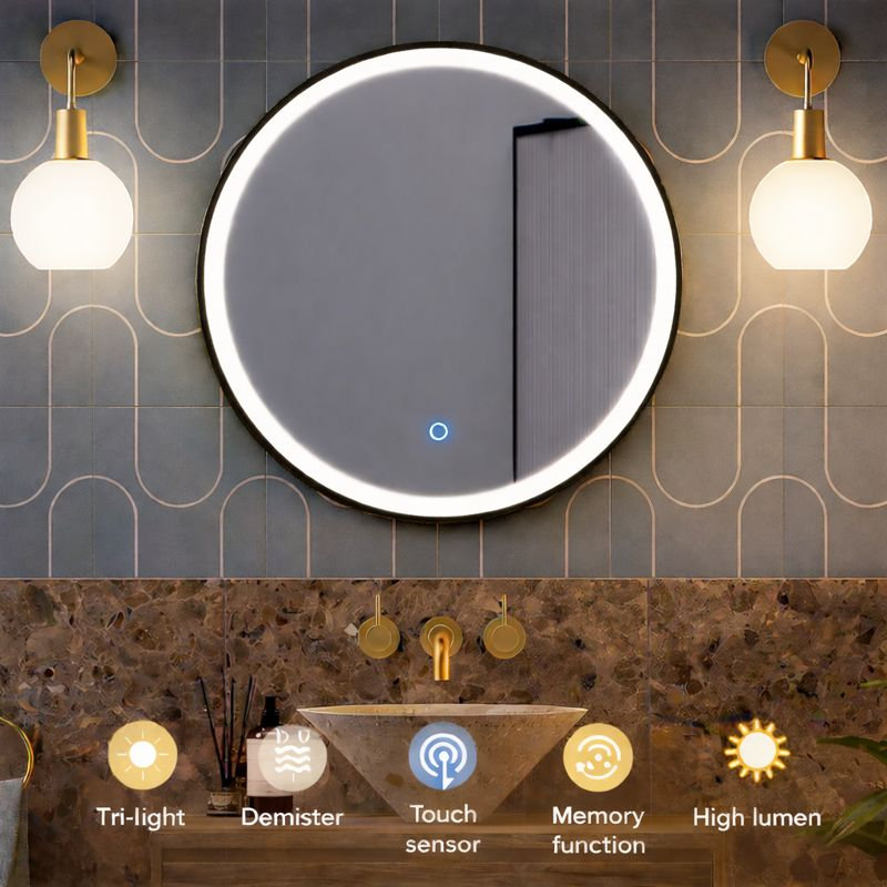 Aluminium Round Mirror, Black