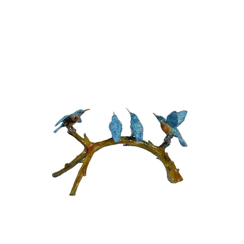 Figurine bronze colibris colorés sur une branche