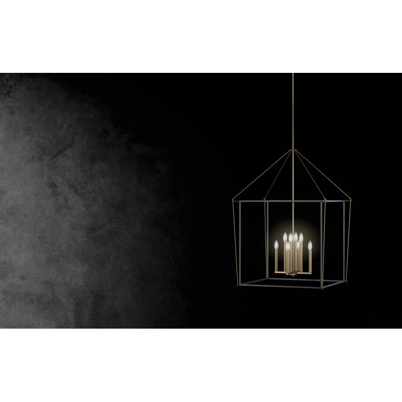 8 - Light Dimmable Lantern Square / Rectangle Chandelier, Bronze, 80.25" H x 28.25" W x 5.25" D