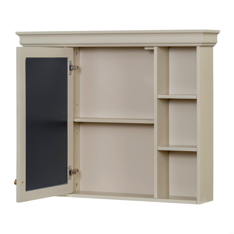 Armoire de rangement murale avec porte miroir et armoire à pharmacie avec 6 tablettes ouvertes, Beige / Crème