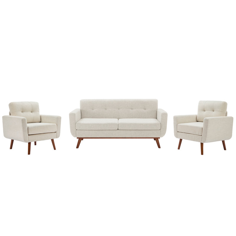 Ensemble de canapé-lit 65 po avec 2 fauteuils d'appoint rembourrés et capitonnés, Beige