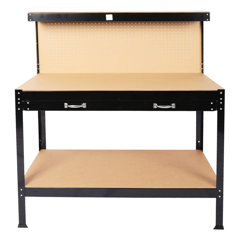 115Cm Workbench With 300Lbs Capacity, Black Carbon Steel Frame, Top, Waterproof And Rust- Finish & , Finish, Rust Prevention, Home Garage Use
