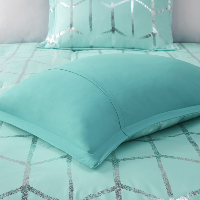 Aqua and Silver Twin Microfiber Comforter Set with Shams