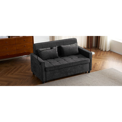 Canapé-lit coulissant de 56,9 po avec canapé-lit réversible, poches latérales, deux ports USB et support pour téléphone dans le salon