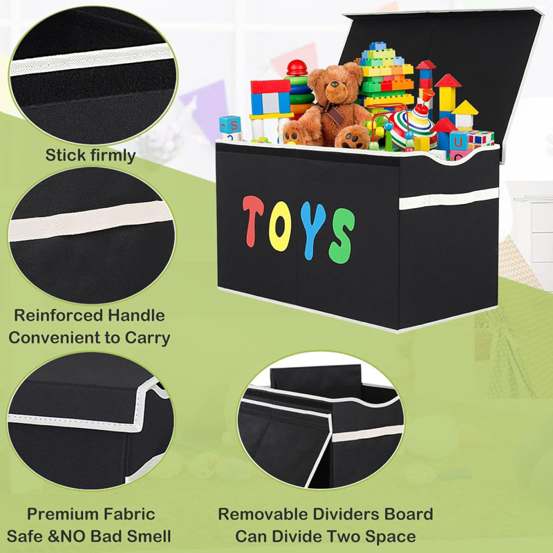 Coffre de rangement pour jouets, bac robuste pliable avec couvercle