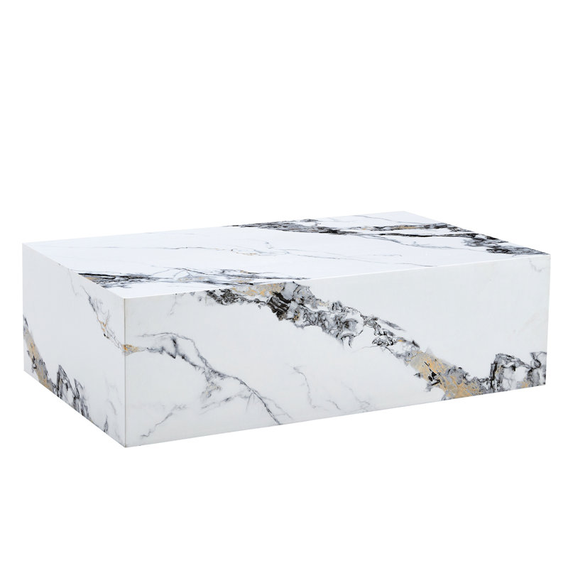 Modern MDF Coffee Table With Marble Pattern, Stylish And Durable Design, White