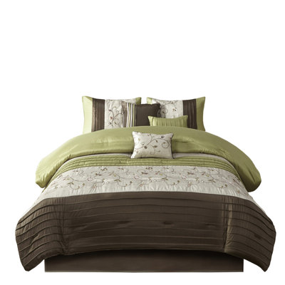 King Comforter 7 Piece - Stylish Bedding Option Embroidery Accents Filling Comprises Comforter, Shams, Pillows, Bed Skirt Machine Washable Ensemble Elegant Enhancements Interior With Decorative
