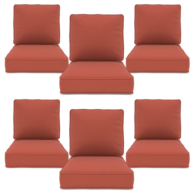 Outdoor Chair Cushions, 24" X 23" High-Density Foam Deep Seat Patio Cushions With Olefin Fabric & Removable Zipper Cover, Outdoor Furniture Replacement Cushions Set Of 6 For Chair Sofa Couch