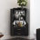 Armoire de bar en bois avec 2 tablettes de rangement ouvertes et 2 tiroirs, armoire de rangement à miroir, pieds hauts / pieds pour un nettoyage facile, armoire de rangement NOIR