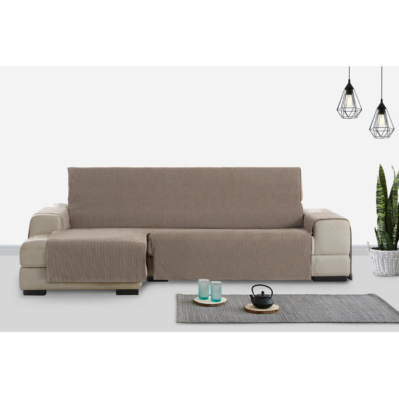 Birbal Box Cushion Chaise Lounge Slipcover, Mink, 220cm H x 240cm W x 3cm D