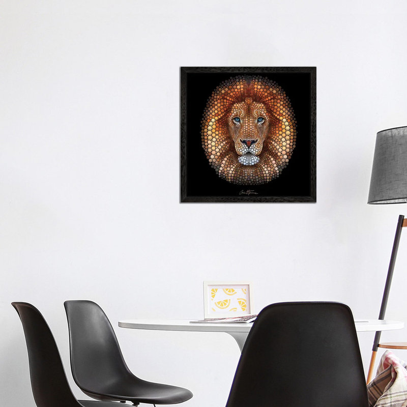 Lion by Ben Heine - Print on Canvas, 93.98 cm H x 93.98 cm W, Black Framed