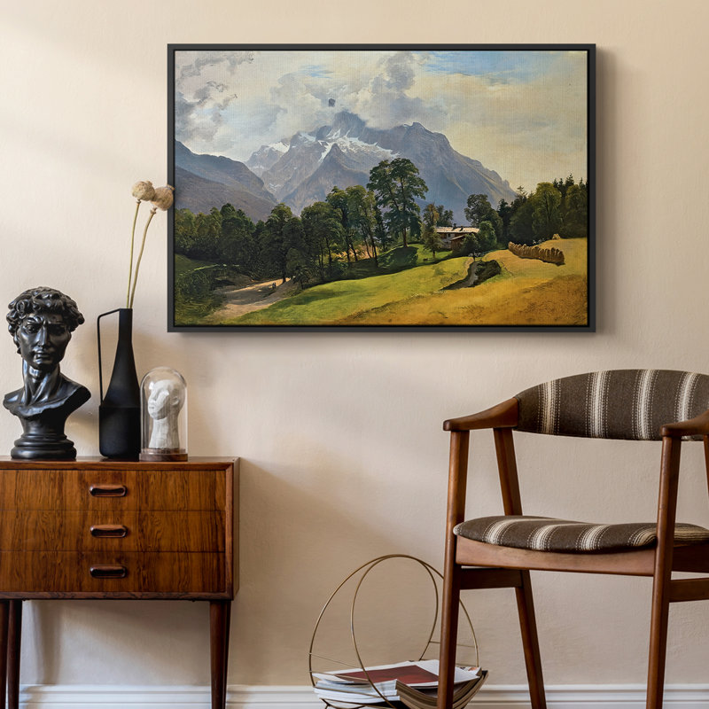 «Mountains in Berchtesgaden» - «Gauermann», toile tendue avec châssis, 24 po x 36 po, Noyer