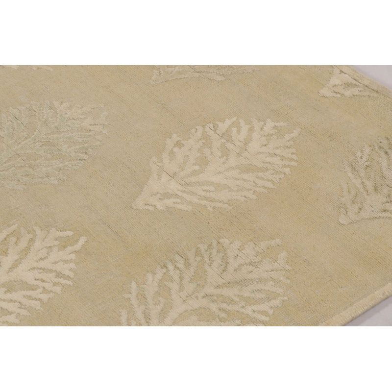 Rug & Kilim’S Square Block Print Rug With Beige And Gold Leaf Florals