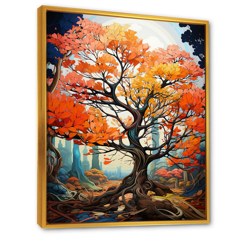 «Maple Tree Neon Vibrancy» sur toile, H 20 po x l 12 po x P 1 po, Cadre flottant doré