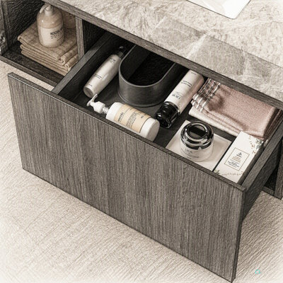 Meuble en contreplaqué de 91 cm (36 po) avec porte et tiroir, sans lavabo ni comptoir, sans robinet ni couvercle d'évier.