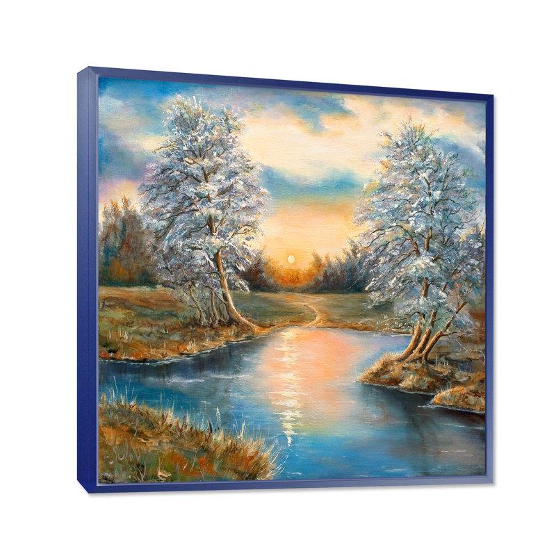 Birches in the Autumn Woods - Peinture sur toile, H 30 po x l 30 po x P 1 po, Cadre flottant bleu