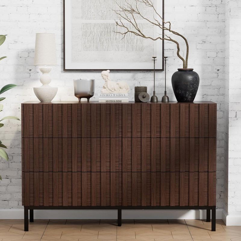 Solid Wood 100 cm W Chest of 6 Drawers, Walnut