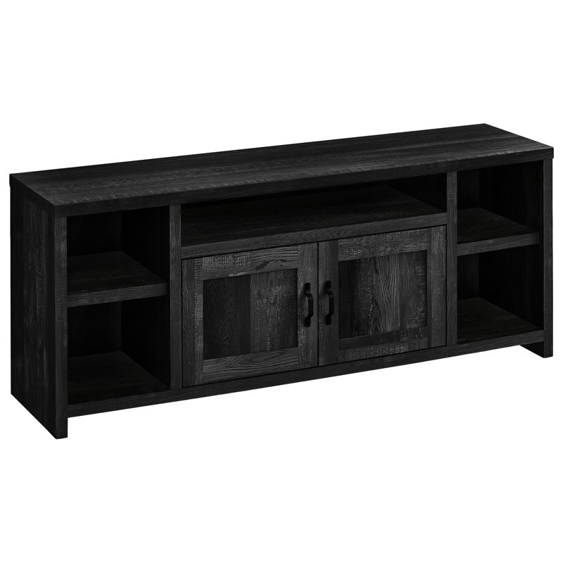 Meuble télé 60 po, façade en stratifié noir, centre de divertissement multimédia avec rangement, pouvant accueillir de 80 à 89 téléviseurs, console de salon et de chambre à coucher transitionnelle, pouvant accueillir