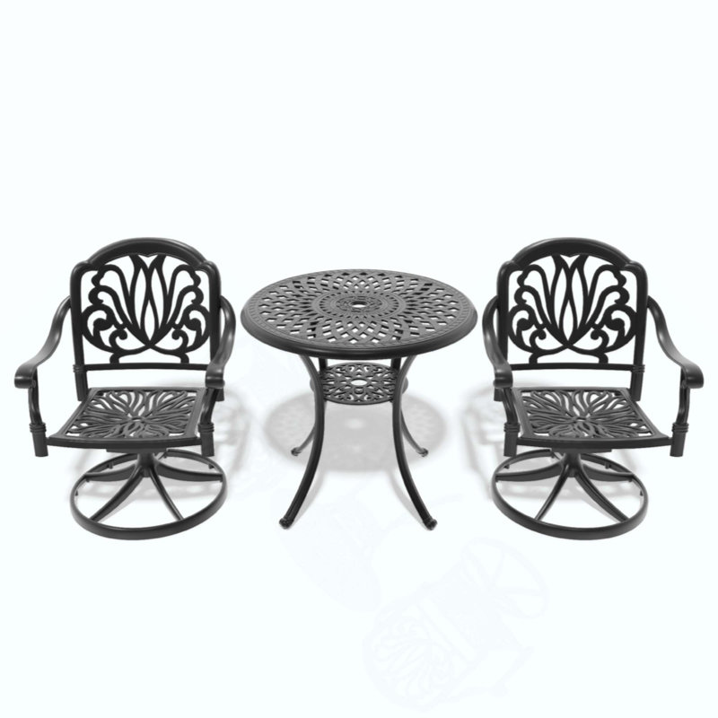 3-Piece All-Weather Cast Aluminum Dining Set, Include 2 Swivel Chairs And Round Table With Frame, 3 Pieces: Table, 2 Chairs