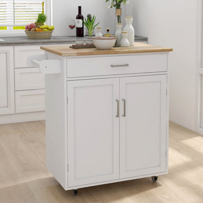 Kitchen Island Rolling Trolley Cart With Adjustable Shelves And Towel Rack Rubber Wood Table Top