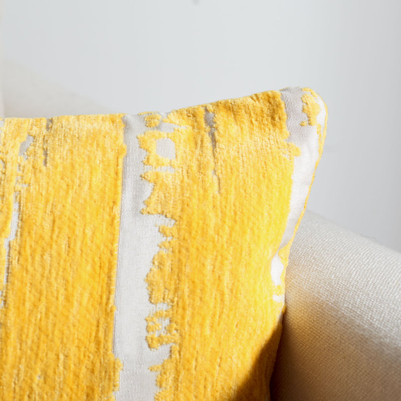Yellow and White Rectangular Cotton Throw Pillow 12" x 20"