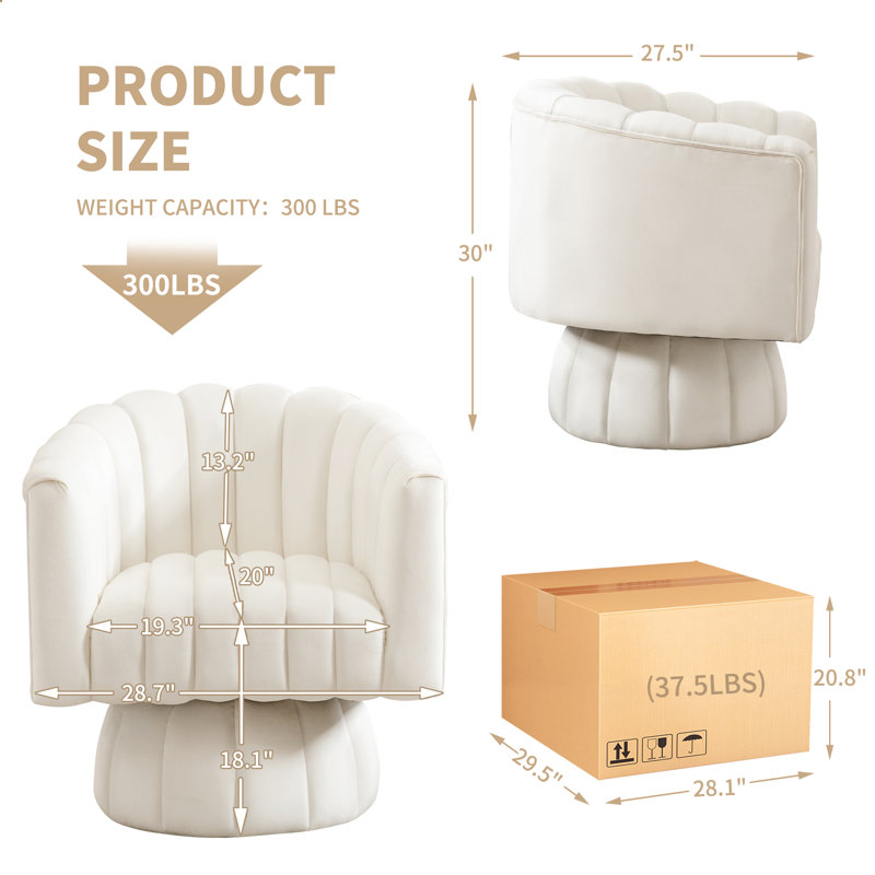 Fauteuil demi-tonneau pivotant 28 po, Velours beige