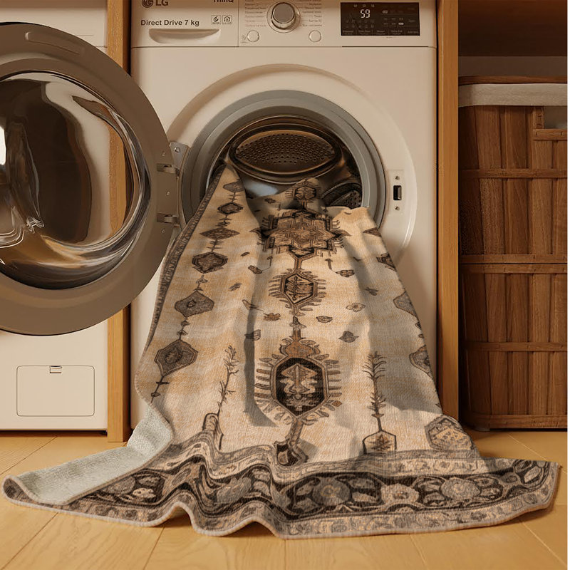 Tapis beige lavable à la machine, Carré 4 pi
