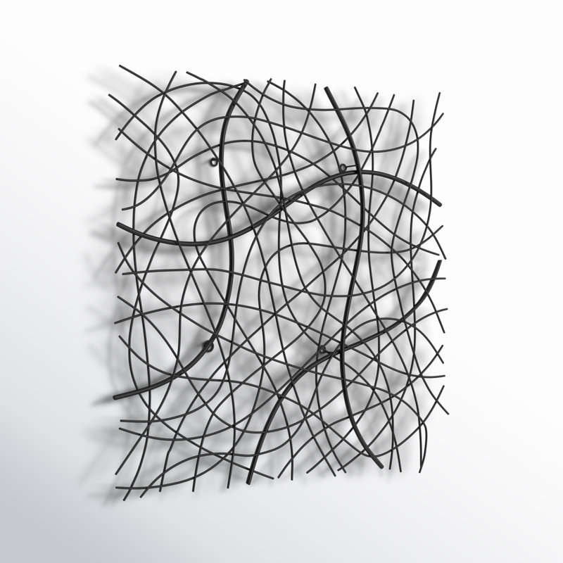 Décoration murale abstraite carrée en métal, Doré, H 26,4 po x l 26,4 po x P 1,8 po