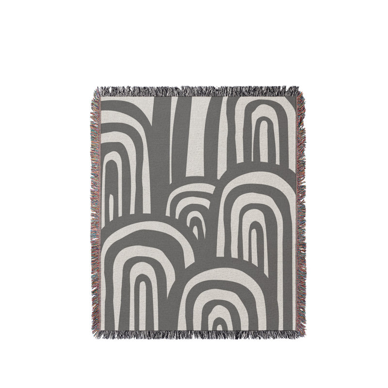 Jeté en coton à imprimé abstrait Lyno, Gris, 60 x 60
