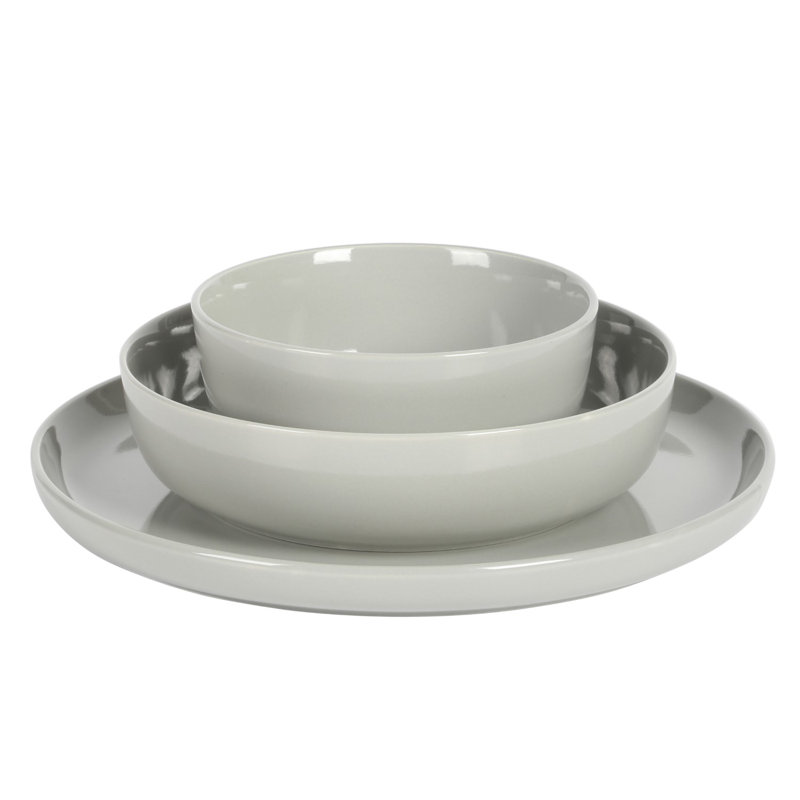 Grey Porcelain 12-Piece Dinnerware Set with Lipped Design