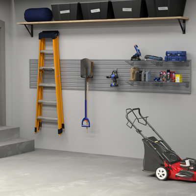 Flow Wall 8 Piece Slatwall Panel, Shelf & Hook Storage Set - Slatwall