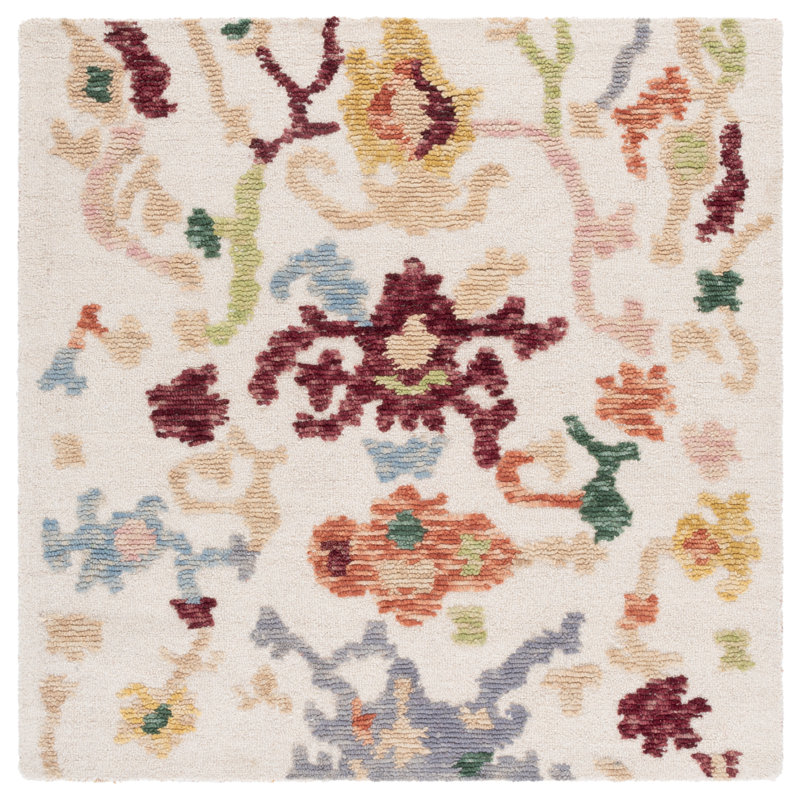 101 Hand Tufted Wool/Cotton Oriental Rug in Ivory/Red, Square 5'