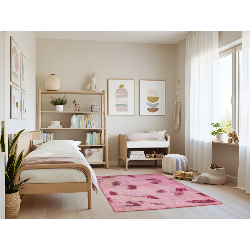 Tapis rose en laine Power Loom, Rectangle 3 pi x 5 pi