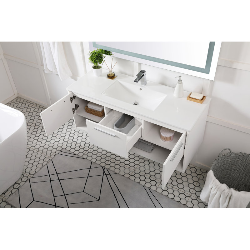 Ensemble de meuble-lavabo mural simple 48 po Kasper, Blanc