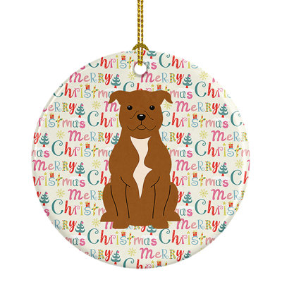 Ornement suspendu Merry Christmas Staffordshire Bull Terrier brun