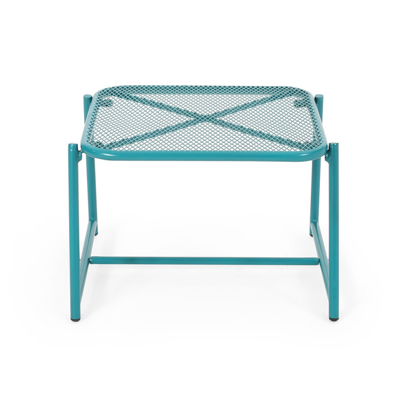 13.53"H Outdoor Side Table - Modern, Teal Color, Mesh Top, Weather For Use Teal,