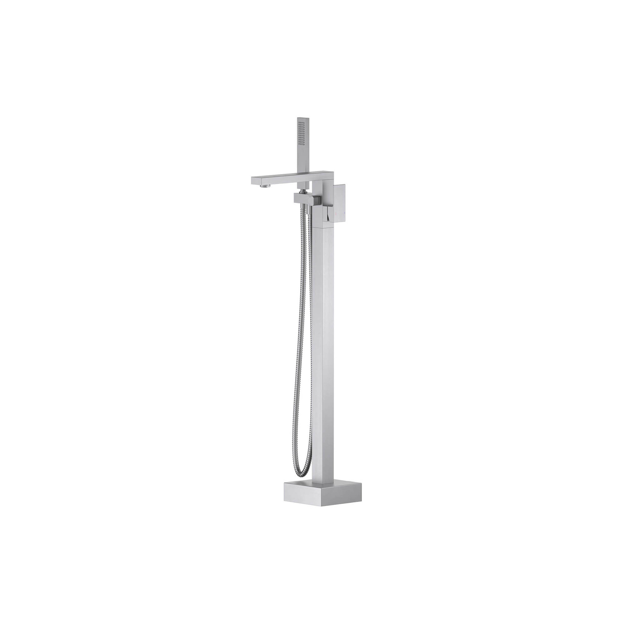 Cube Floor Tub Spout with Diverter, Brushed Nickel