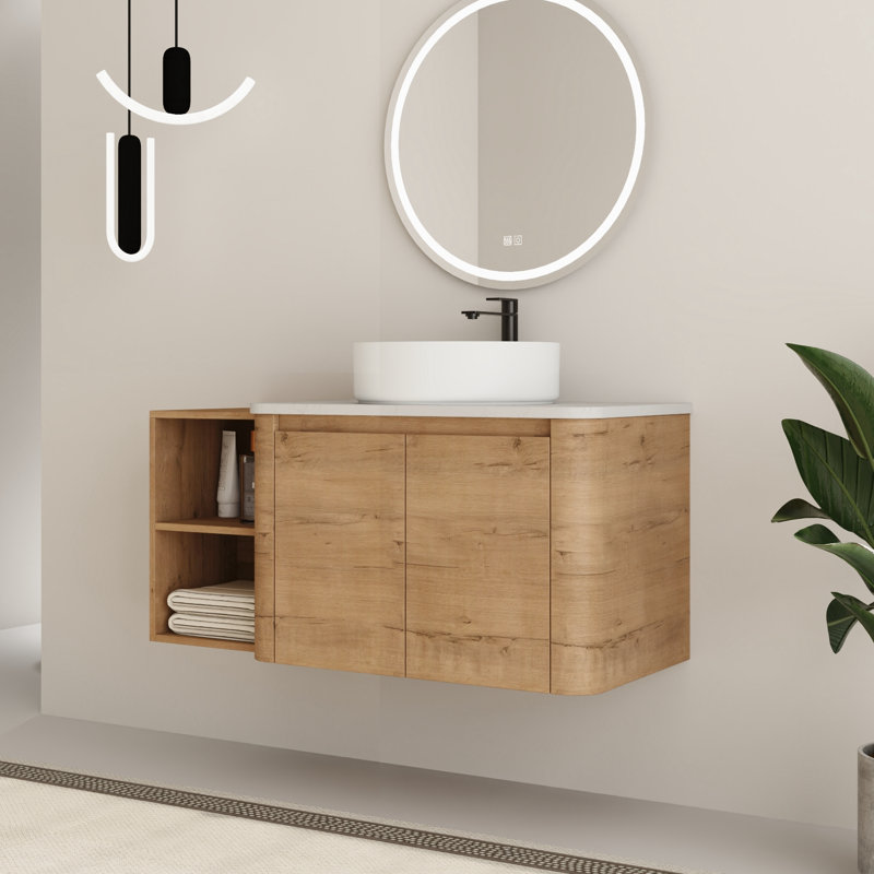 Meuble-lavabo simple mural 42 po avec plateau en pierre reconstituée Eaton, Blanc, 42"