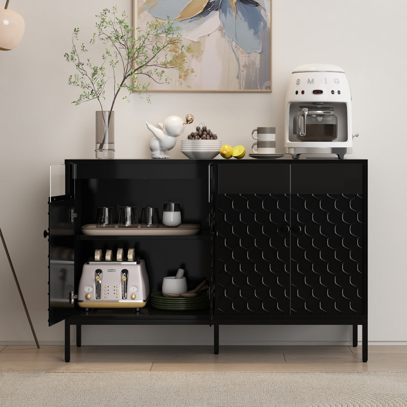 Buffet avec DEL et station de charge, Noir, noir, noir, noir