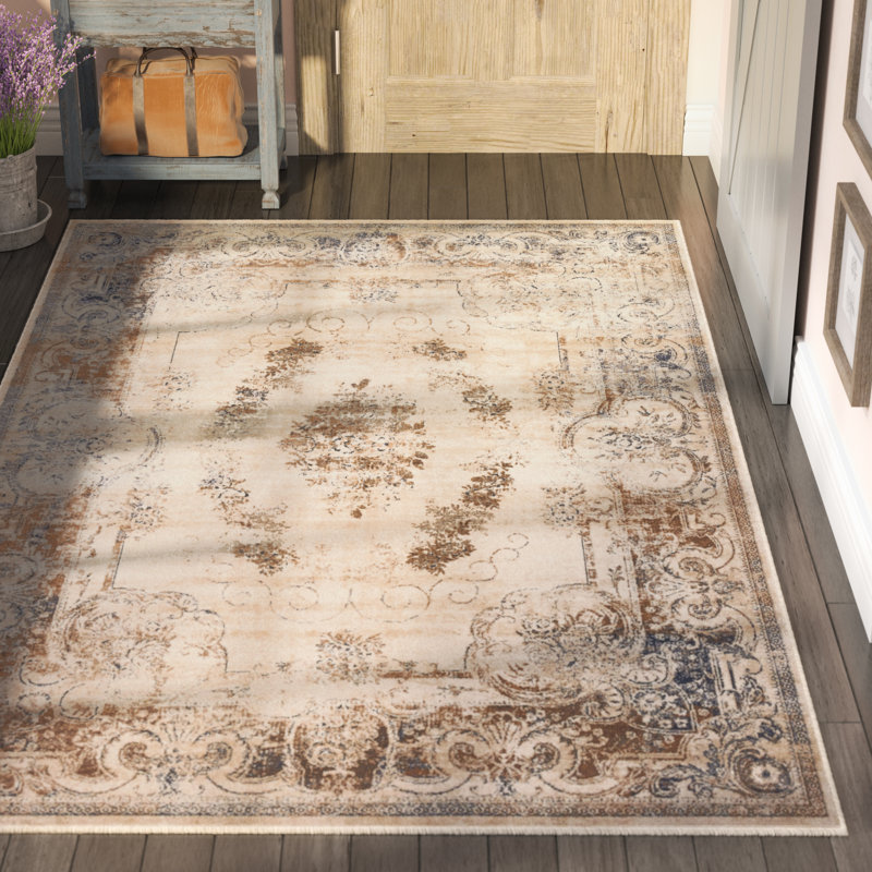 Tapis oriental beige / brun / gris / bleu Arlindo, Rectangle 9 pi x 12 pi
