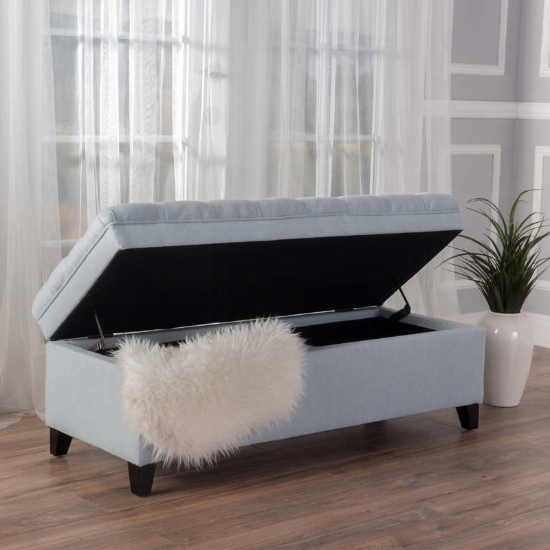 Tufted Button Storage Bench, Light Blue