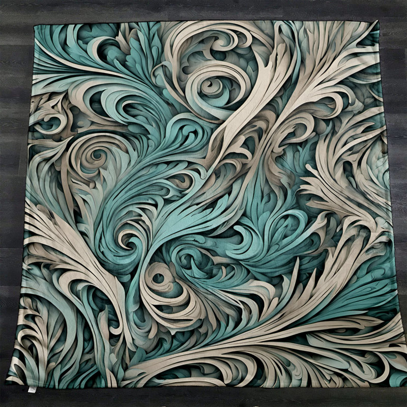 Jeté Richart, L 51 po x L 60 po, Abstrait / Demask, Bleu/Gris