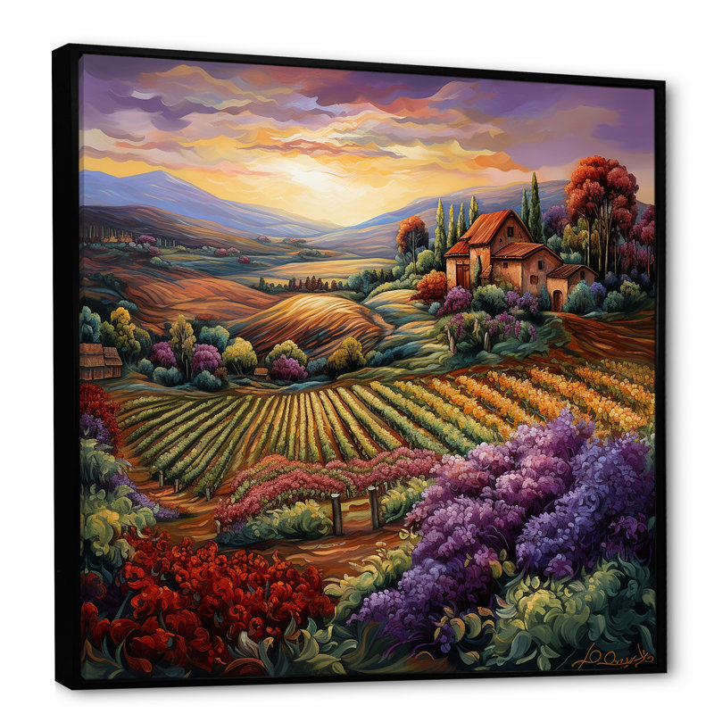 Vineyard Charm Vivid, impression sur toile, H 36 po x l 36 po x P 1,5 po, Cadre flottant noir